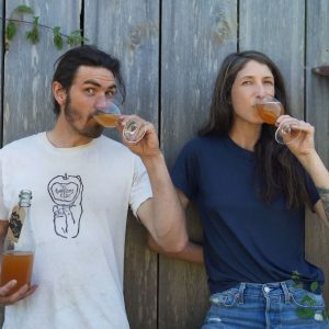 Owners Katie Selbee and Matthew Vasilev drink their cider